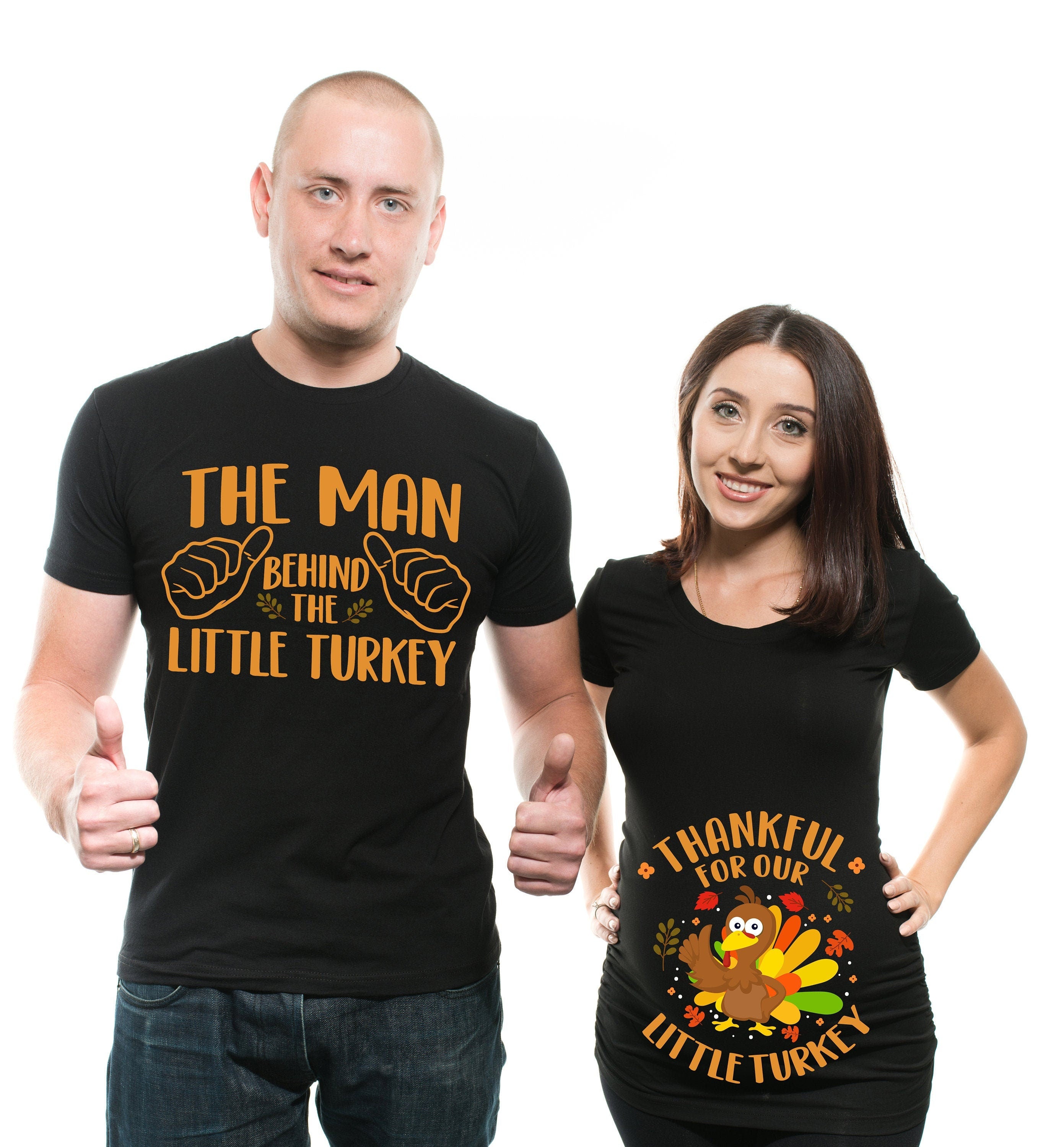 Thanksgiving Couple Maternity Shirts Stuffed Turkey Pregnancy announcement Mens Womens Expecting dad and Mom shirts Pumpkin Pie Thankful Graphic Tee – Aesthetic Look · High-Quality Print
