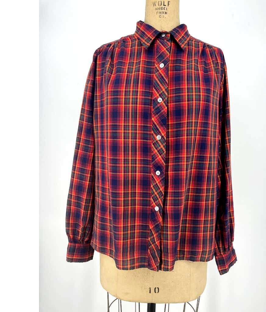 Vintage 80s Azur Button Front Blouse Red Plaid Long Sleeve Collared EUR 44 Graphic Tee – Aesthetic Look · Top Pick For Any Outfit