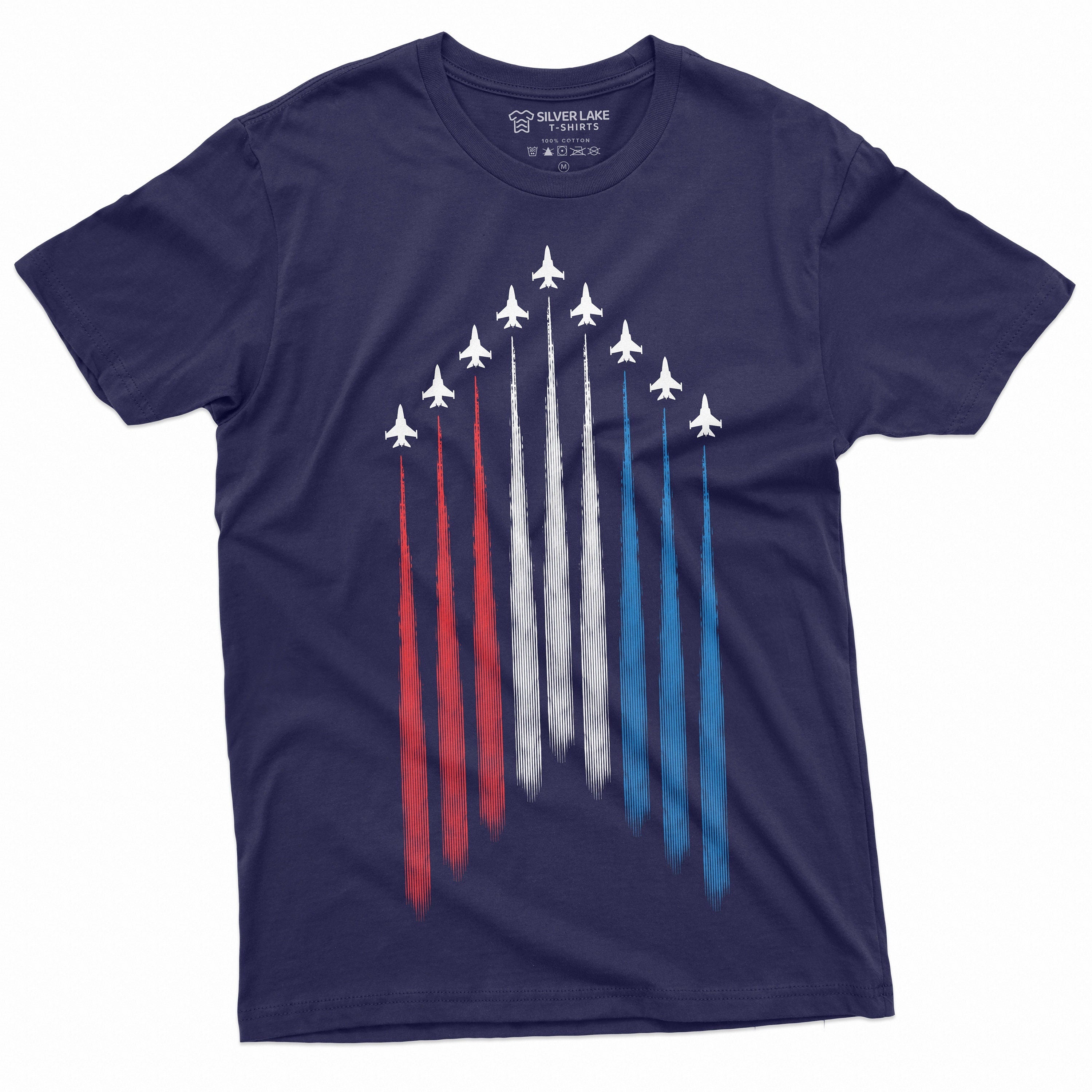 Men39s 4th of July Jet Flyover USA Flag Tee Shirt Patriotic American Flag colors Tee Unisex Womens Mens Tees Graphic Tee – Premium Graphic · High-Quality Print