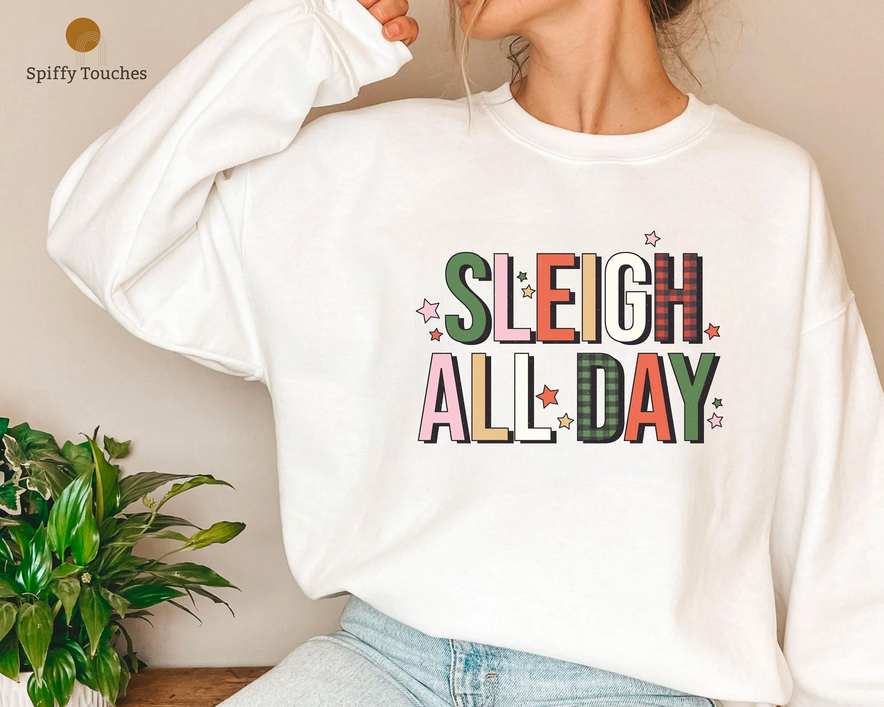 Christmas Sweatshirt Sleigh All Day SweatshirtFunny Christmas Groovy Santa Reindeer Festive Holiday Shirts For Women XMAS Gift Retro Gift Sweatshirt – Aesthetic Look · Must-Have Style