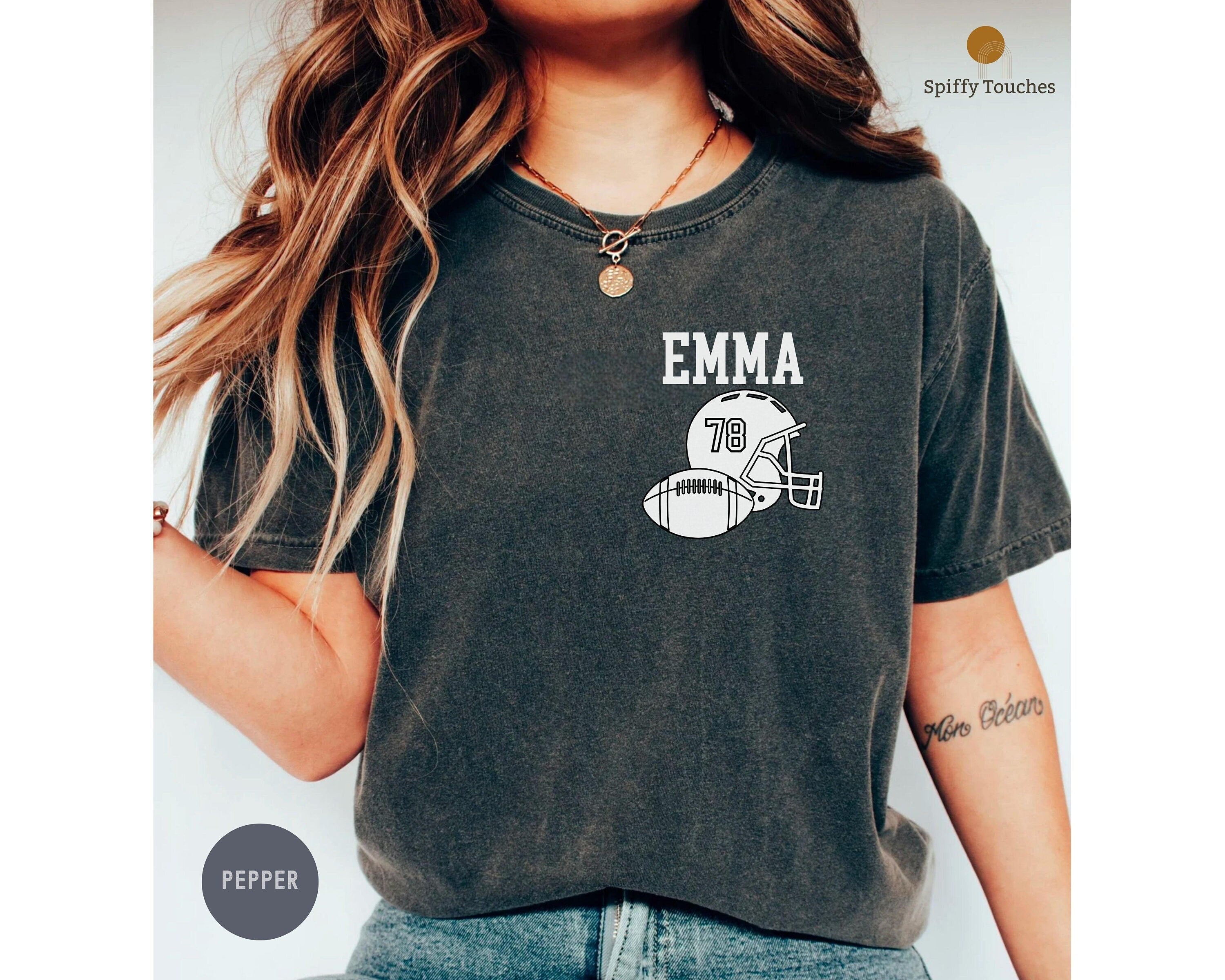 Custom Football Mom Shirts Personalized Football Shirt Game Day T Shirt Name and Number Football Shirt Custom Helmet Shirt Game Day Tee Graphic Tee – Cozy Vibes · Perfect For Daily Wear