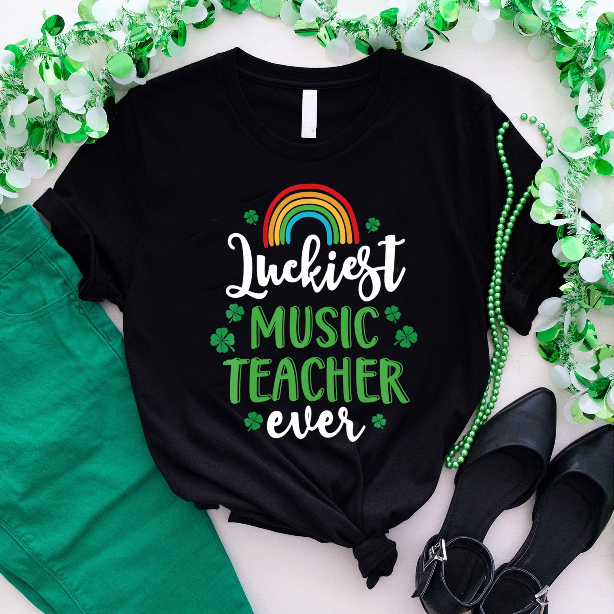 Luckiest Music Teacher Shirt Shamrock Music Teacher T Shirt St Patricks Day Shirt for Music Teacher Music Teacher Gift St Pattys Teacher Graphic Tee – Fan Favorite · Top Pick For Any Outfit