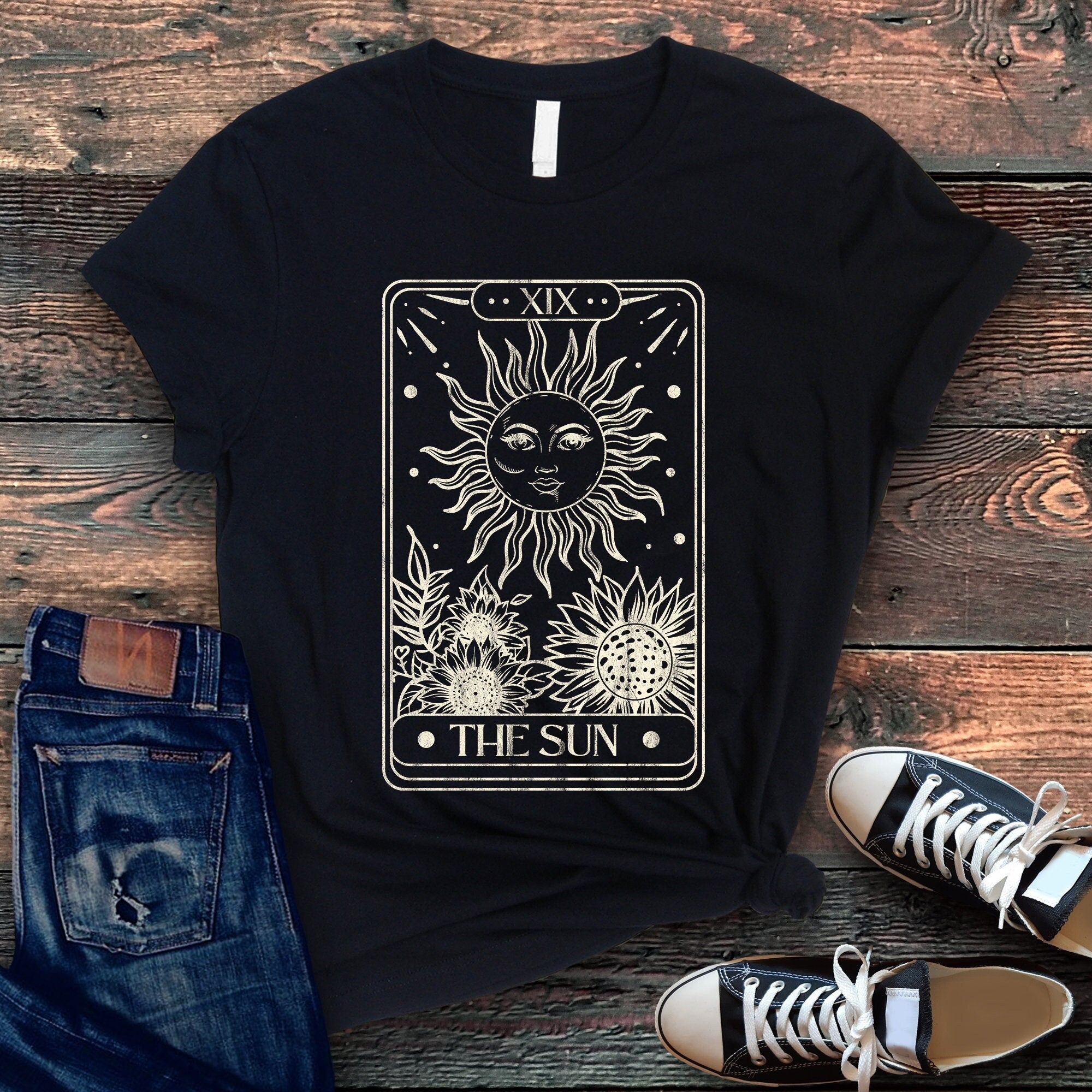 Sun Tarot Mystical Sun Graphic Tee Astrology Moon Planets Tshirt Retro Vintage Space Bella Canvas Gift Pale Yellow Graphic Tee – Aesthetic Look · Great Gift For Fans