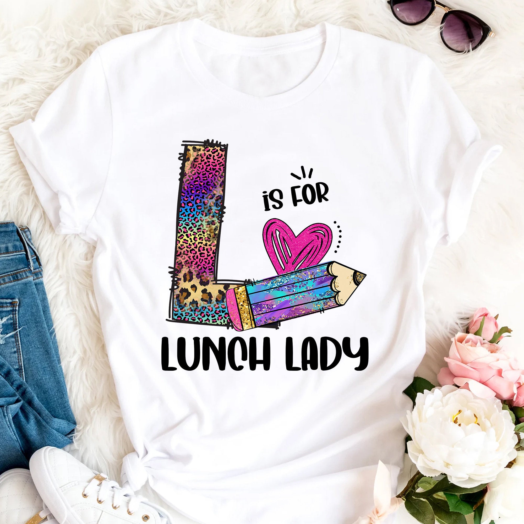 L is for Lunch Lady Leopard Shirt Cafeteria Squad Shirt Cute Lunch Lady Shirt Cafeteria Worker T Shirt Back to School Gift Graphic Tee – Cozy Vibes · High-Quality Print