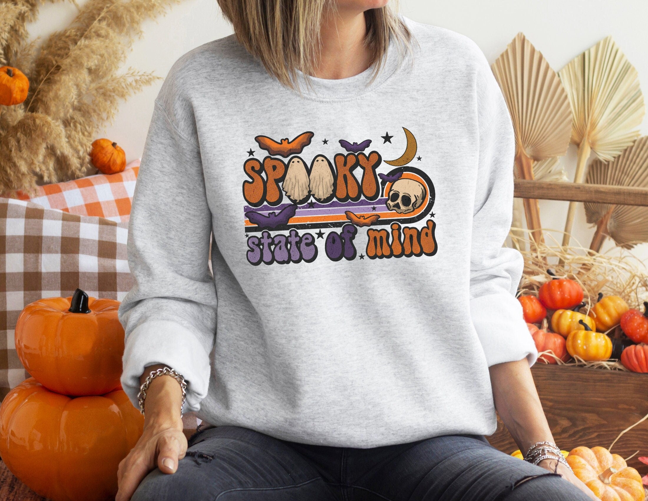 Spooky State Of Mind Sweatshirt Halloween Shirt Spooky Season Shirt Cute Spooky Shirts For Women Spooky Vibes Shirt Skeletons Witches Sweatshirt – Cozy Vibes · Top Pick For Any Outfit