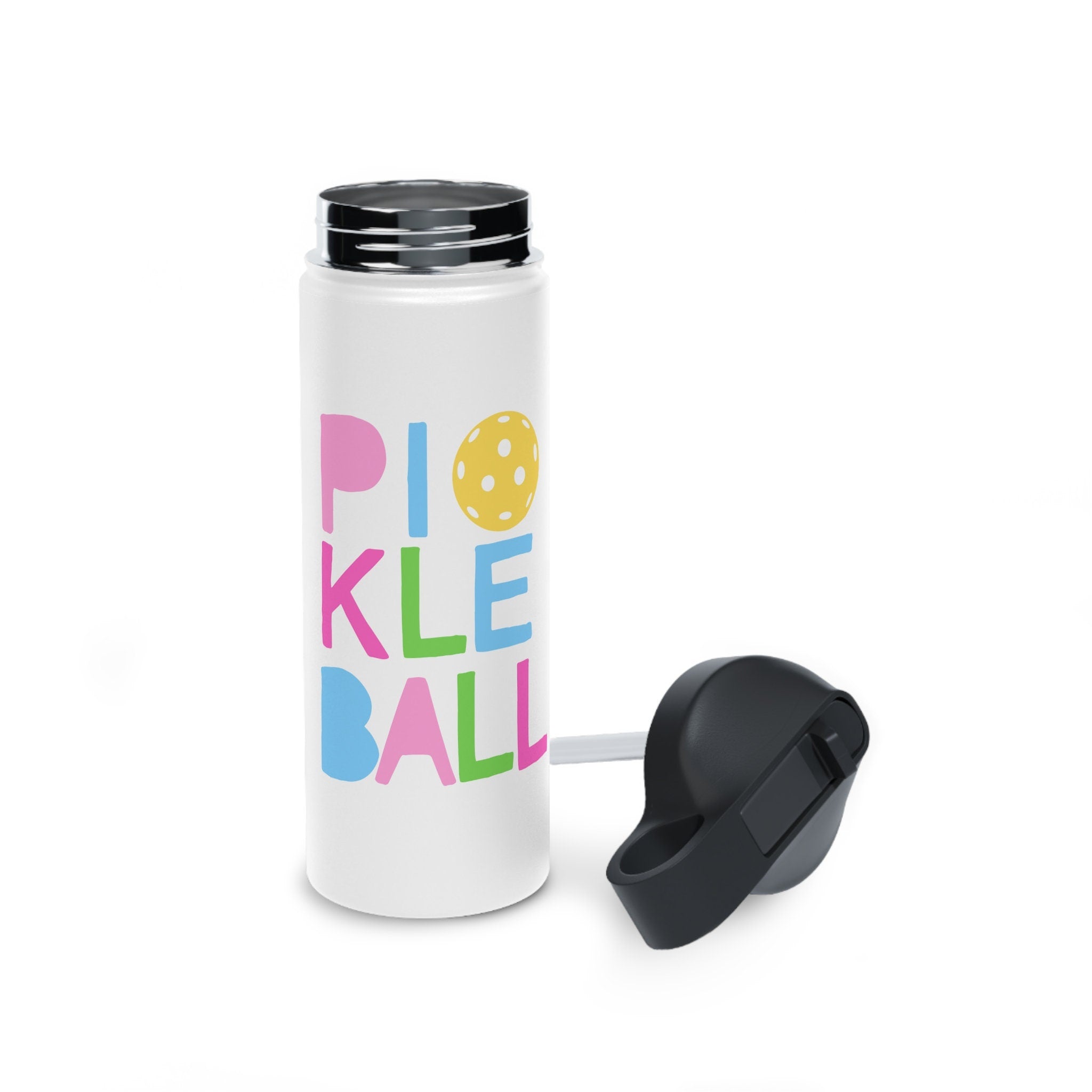 Pickleball Pastel Letters Water Bottle Stainless Steel Reusable Flask for Sports Standard Lid Hiking Gym Fitness Outdoor Activities Graphic Tee – Bold Style · Top Pick For Any Outfit