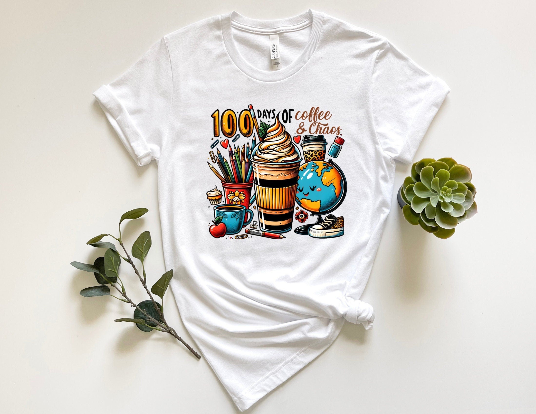 100 Days of Coffee and Chaos Shirt 100 Days Student Shirt 100th Day of School Celebration Shirt Back To School Shirt Gift for Teacher Graphic Tee – Aesthetic Look · High-Quality Print