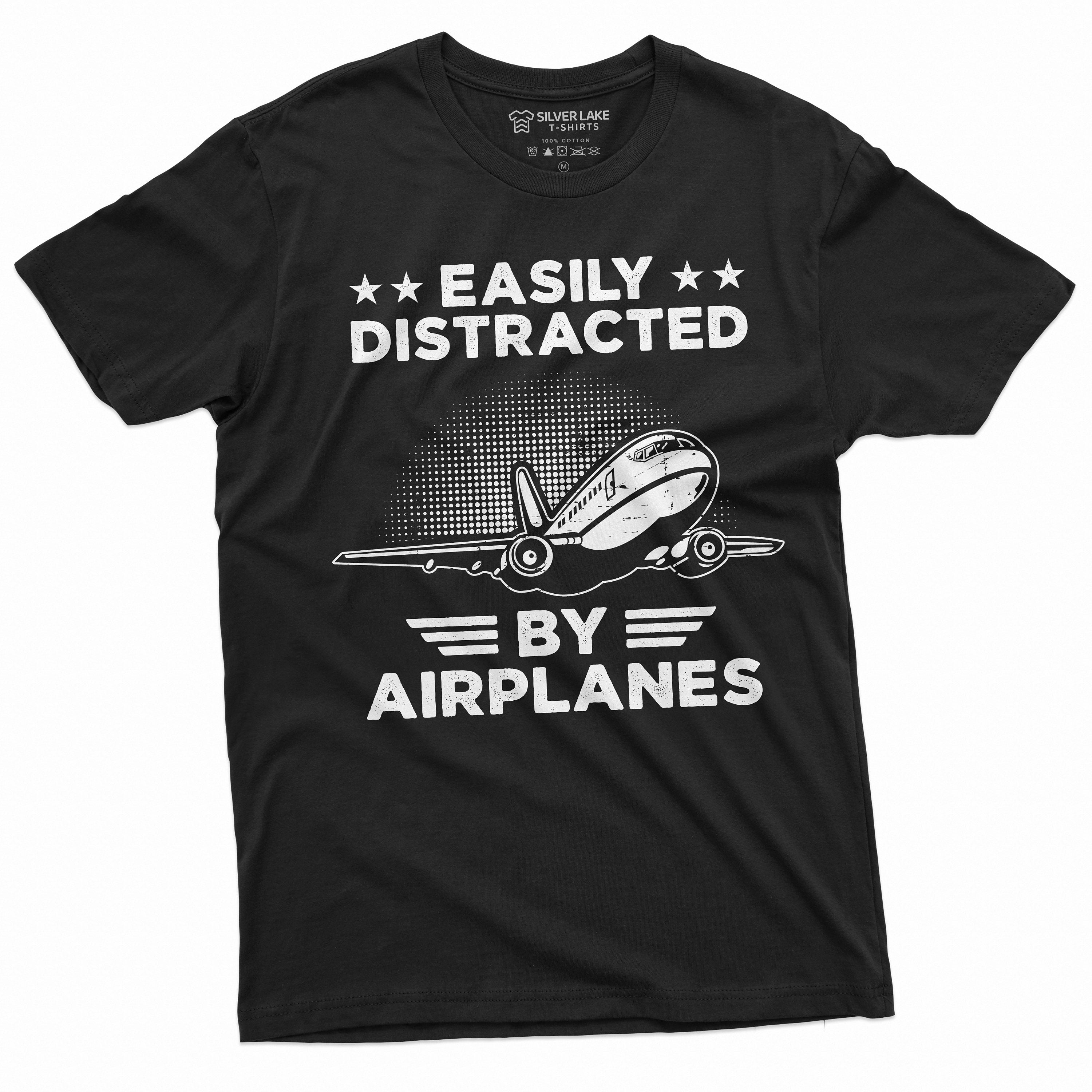 Men39s funny easily distracted by airplanes T shirt pilot gift funny planes aircrafts engineer tee shirt Graphic Tee – Fan Favorite · Must-Have Style