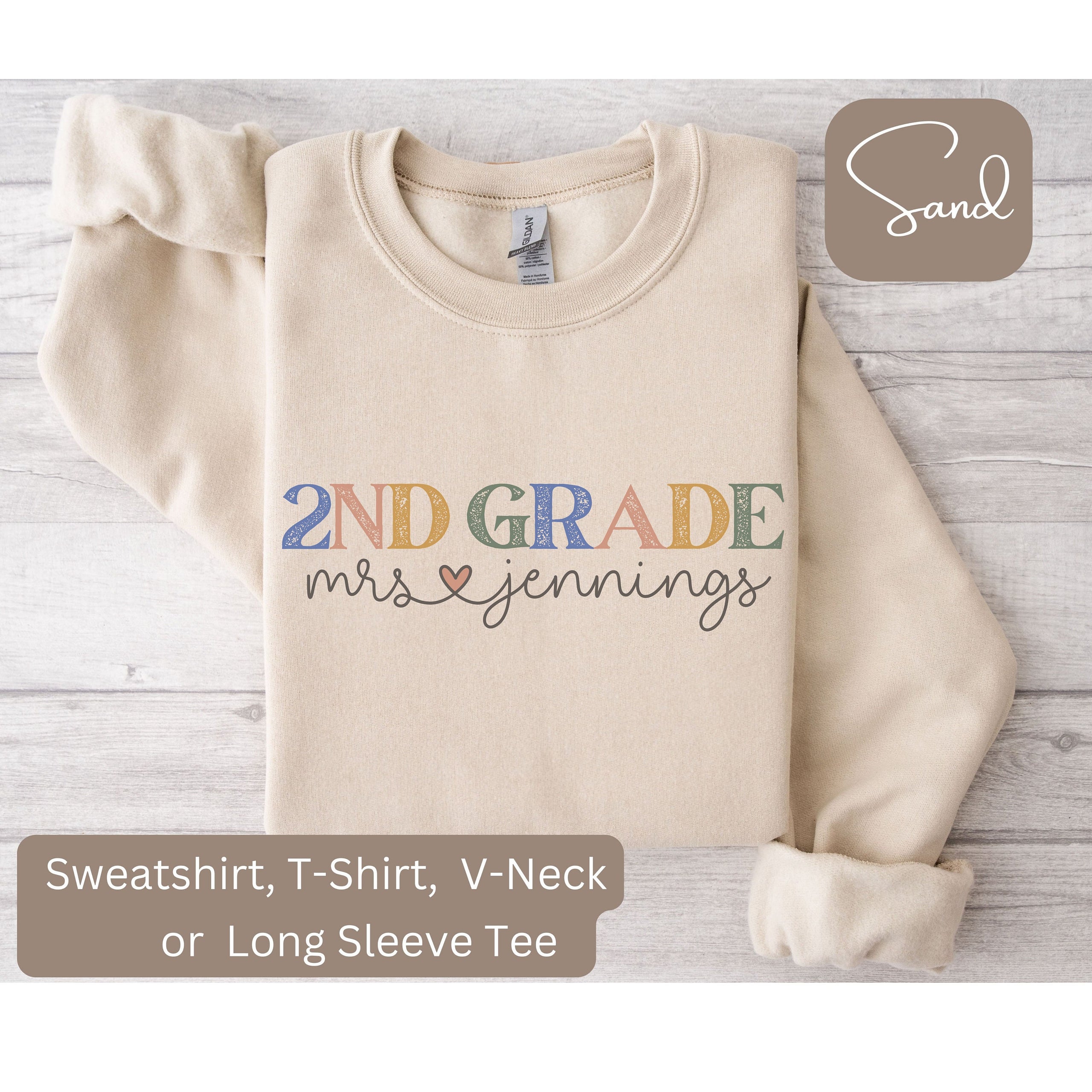 Personalized 2nd Grade Teacher Shirt V Neck Teacher Shirt Custom Teacher Sweatshirt Gift for 2nd Grade Teacher 2nd Grade Teacher Shirt Sweatshirt – Warm & Stylish · High-Quality Print
