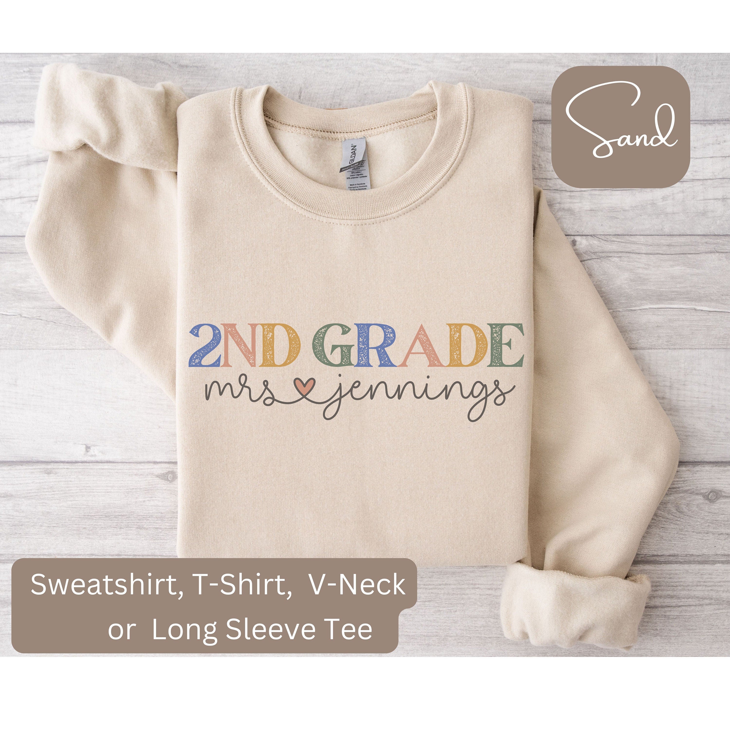 Personalized 2nd Grade Teacher Shirt V Neck Teacher Shirt Custom Teacher Sweatshirt Gift for 2nd Grade Teacher 2nd Grade Teacher Shirt Sweatshirt – Warm & Stylish · High-Quality Print