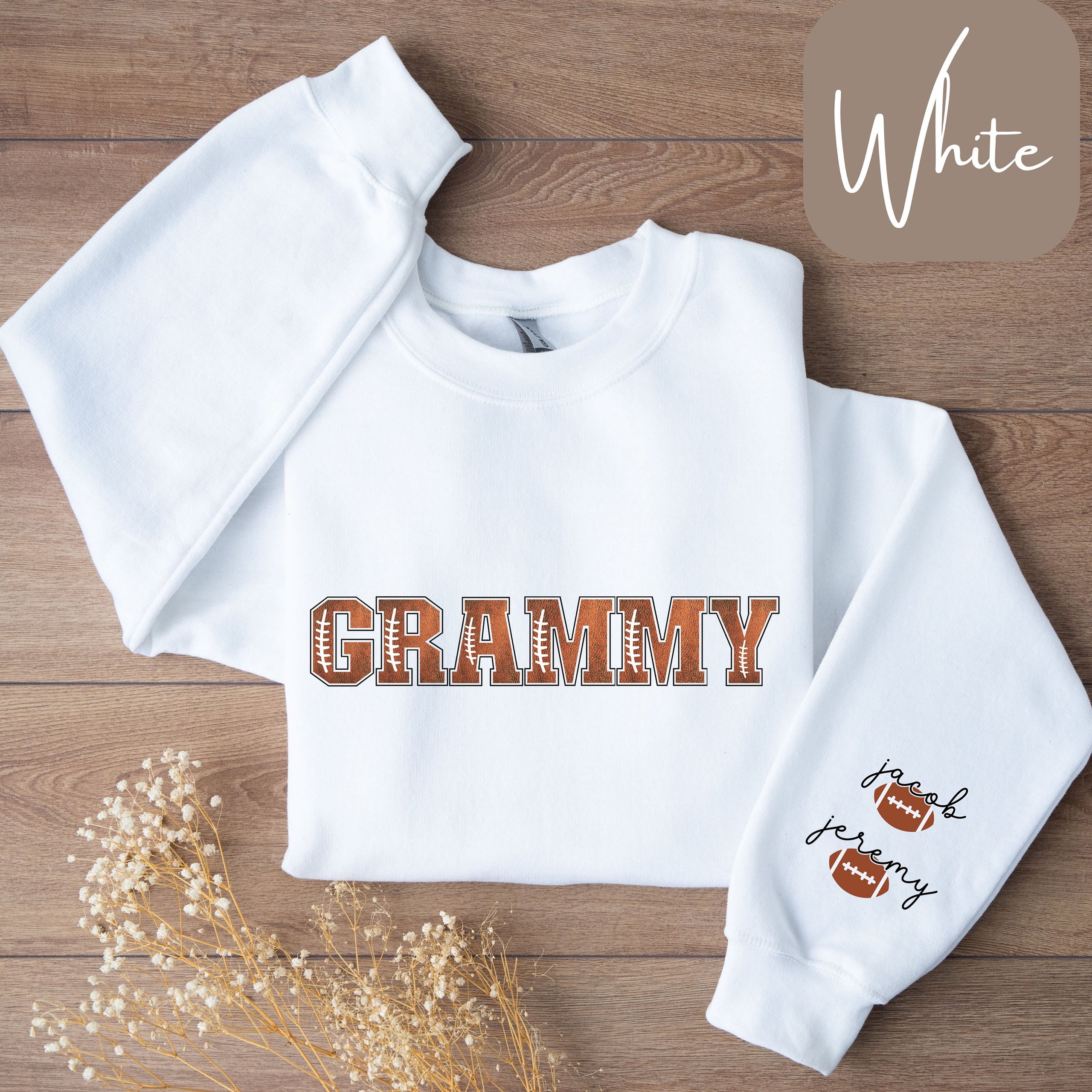 Football Grammy T Shirt or Sweatshirt Nana Football Shirt Grammy Football Gifts Shirt with Names Sleeve Writing Grammy Football Shirt Sweatshirt – Bold Style · Must-Have Style