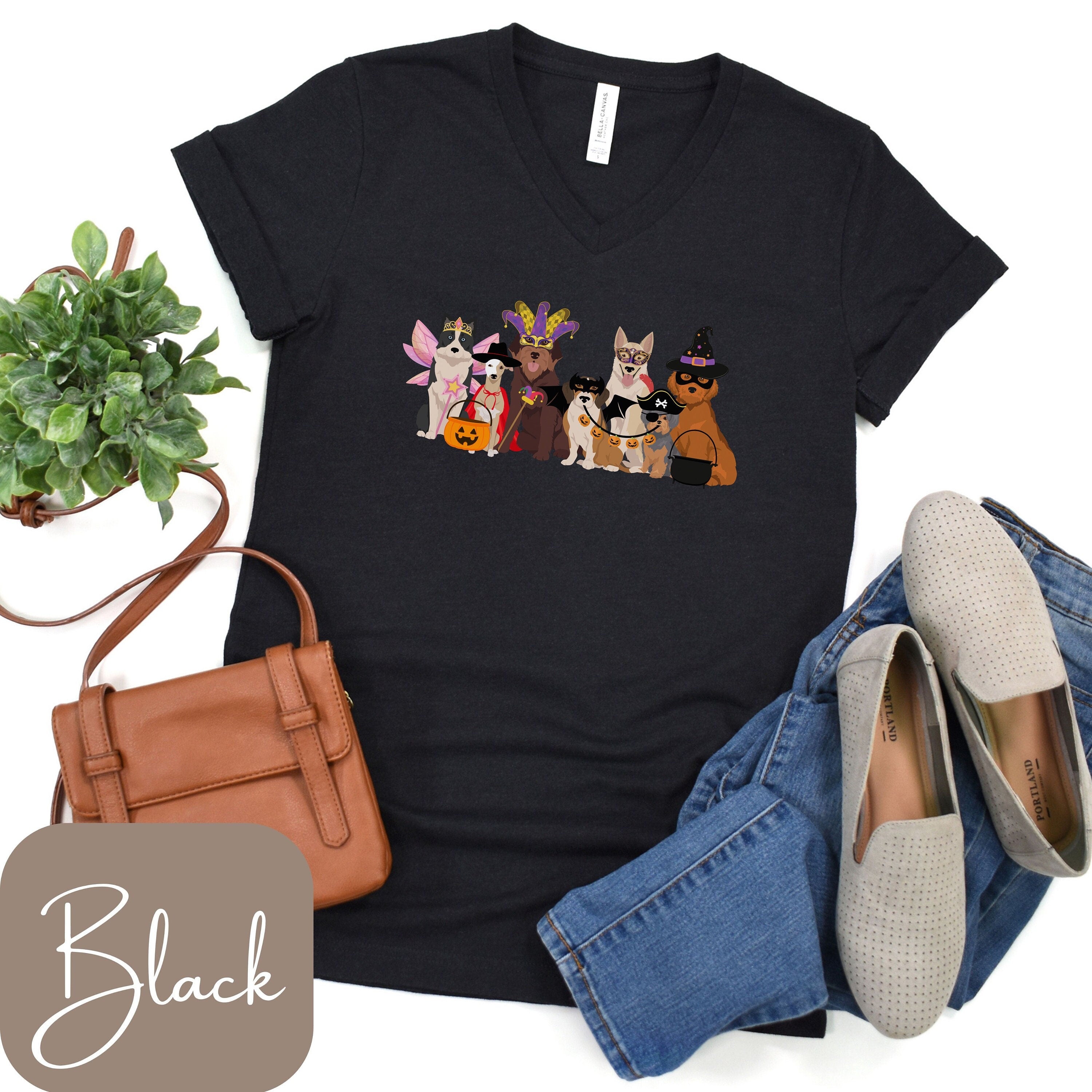 Halloween VNeck Dogs in Halloween Costumes Shirt Vneck Halloween Shirt Dog Lover Halloween Cute Halloween Shirt for Dog Lover Dog VNeck Graphic Tee – Fan Favorite · Perfect For Daily Wear