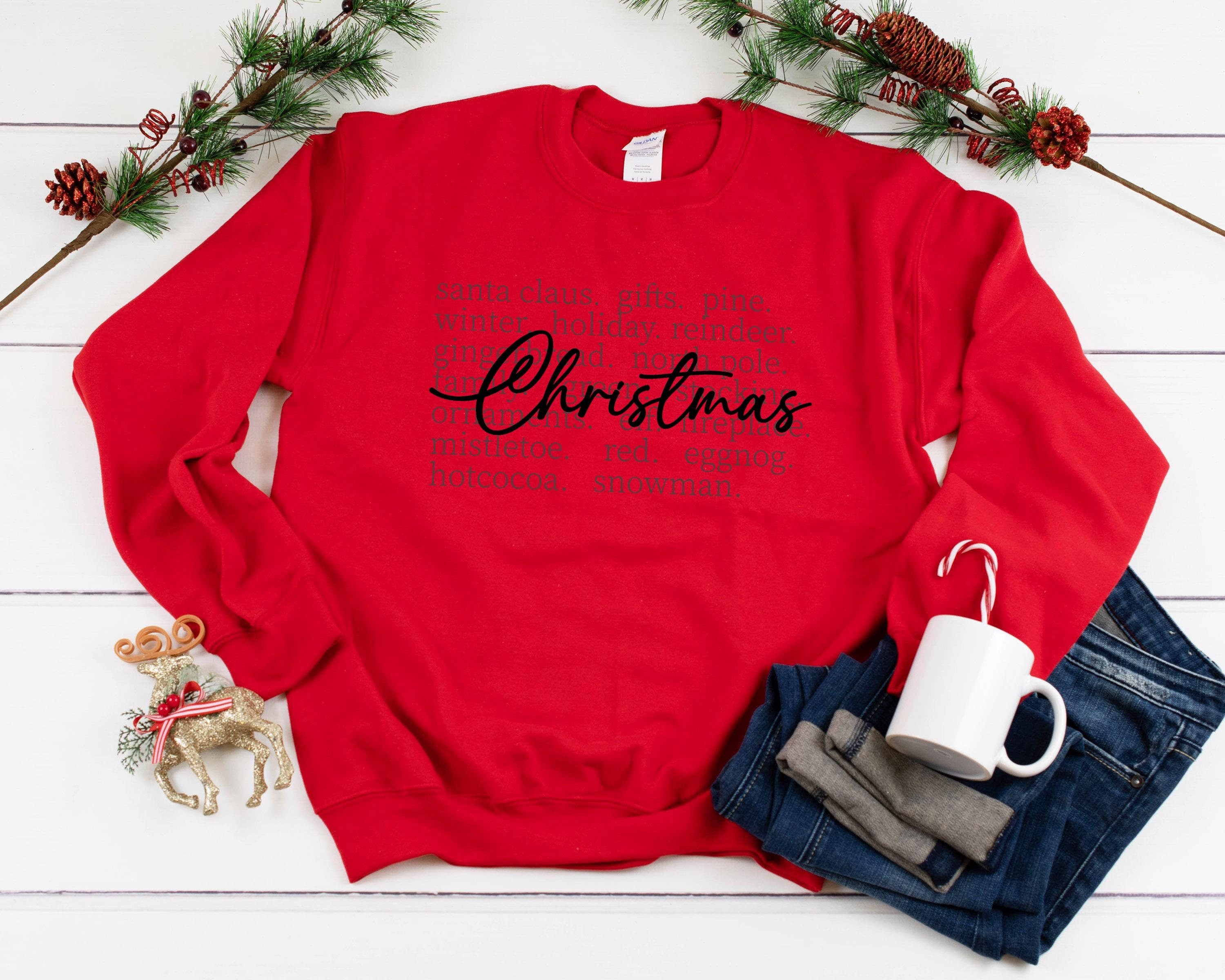 Christmas Words Sweatshirt Cute Christmas Shirt Cozy Christmas Sweater Christmas Crewneck Merry Christmas T shirt Xmas Sweatshirt Sweatshirt – Bold Style · High-Quality Print