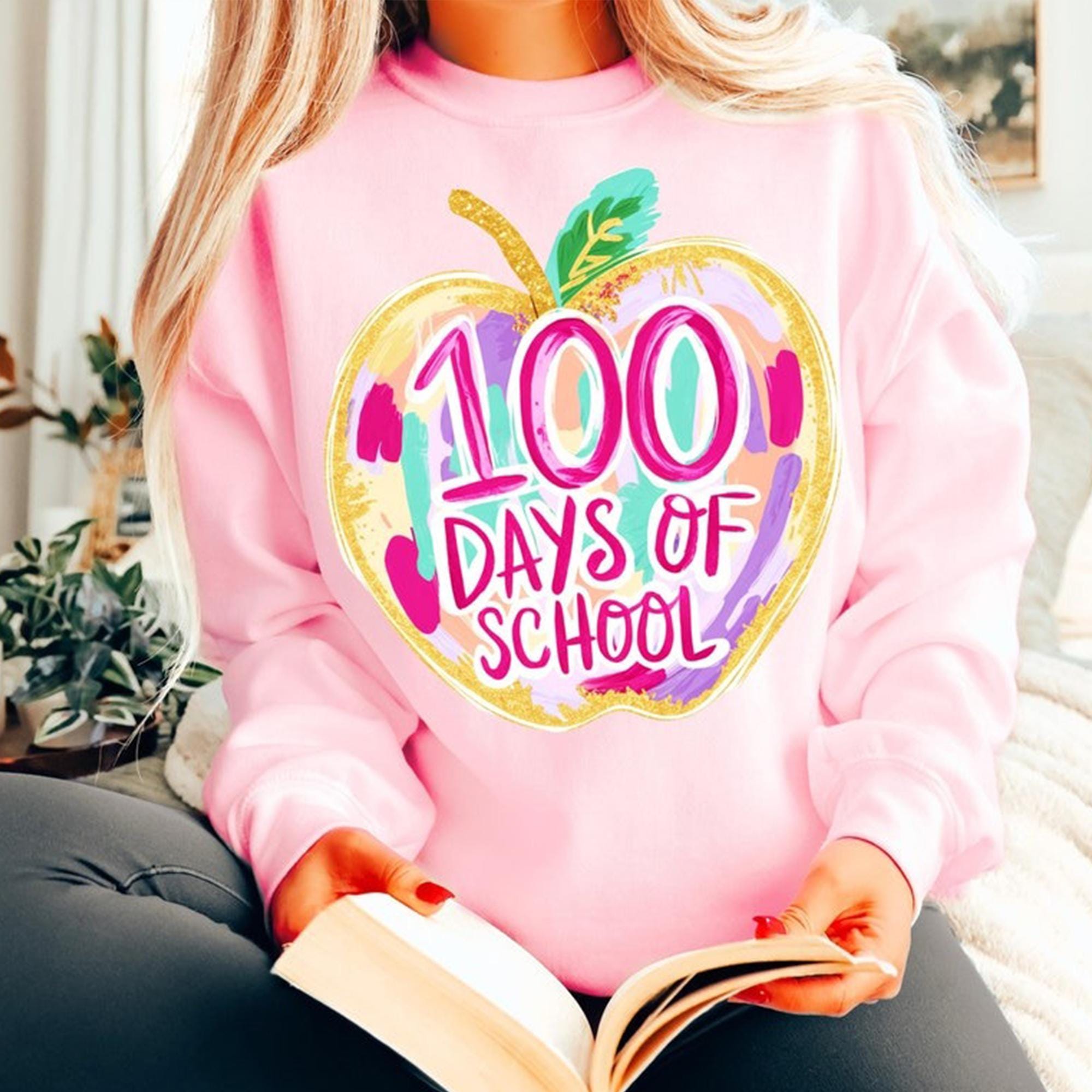 100 Days of School Apple TShirt 100th Day School Kids Sweater Teacher 100 Days of School Outfit The Hundredth Day Tshirt Apple Teacher Graphic Tee – Feel-Good Design · Trending Graphic Apparel