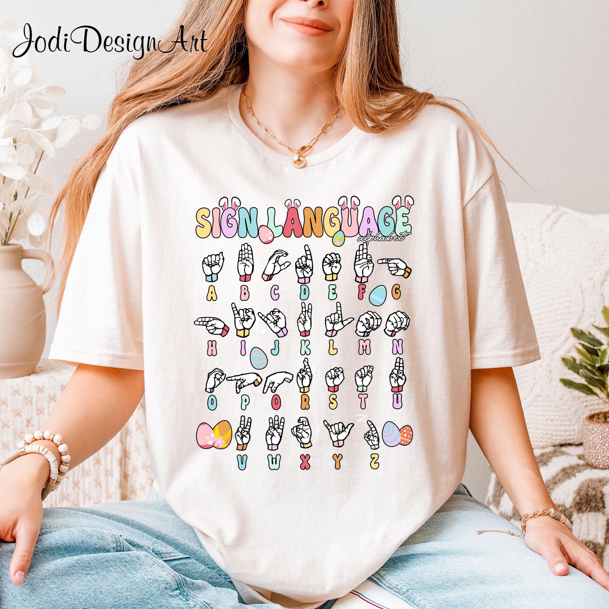 Sign Language Alphabet Easter Shirt Easter Teacher Shirt Custom Name Teacher Shirt Teacher Gift Teacher Tee Sign Language Graphic Tee – Soft Feel · High-Quality Print
