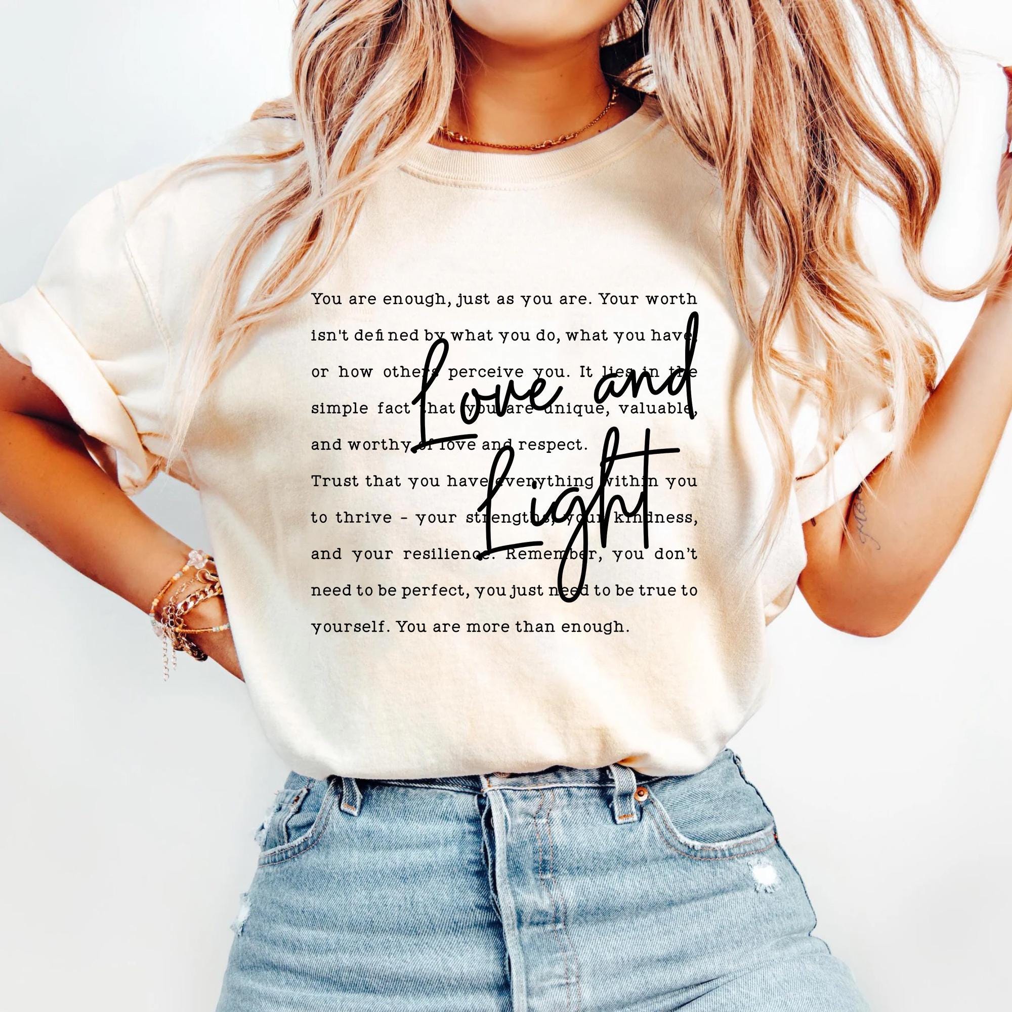 Love and Light Shirt Inspirational Mental Health Tee Self Care Positive Message Shirt Uplifting Gift for Her Kindness Graphic Tee Graphic Tee – Easygoing Wear · Top Pick For Any Outfit