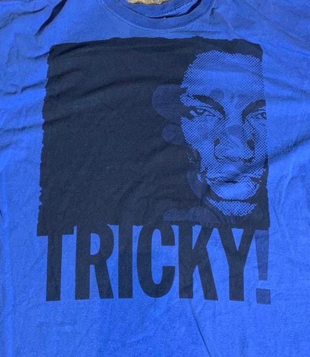 Tricky PreOwned XL Blue Shirt Graphic Tee – Warm & Stylish · Great Gift For Fans