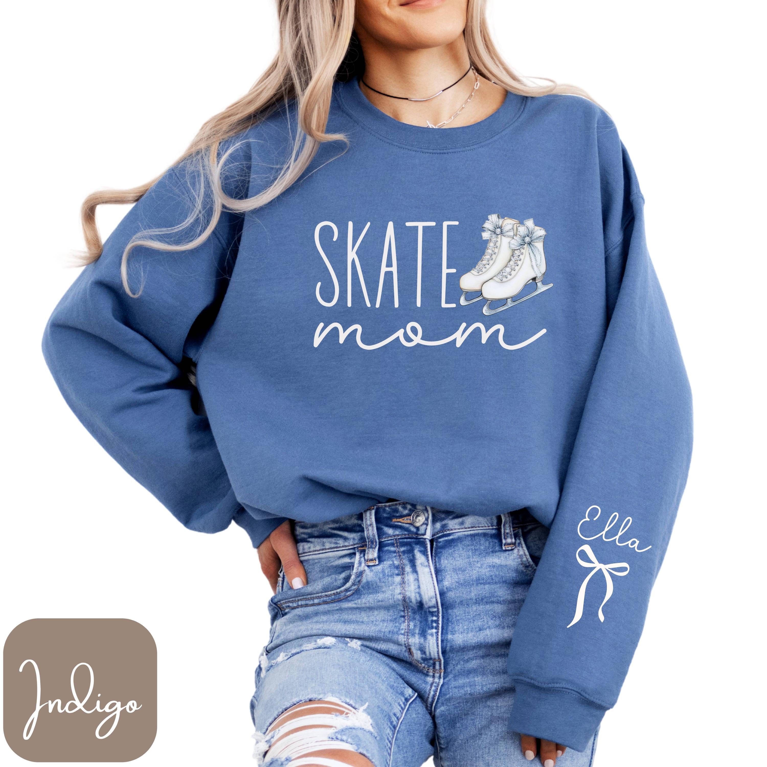 Coquette Bow Skate Mom Sweatshirt Custom Skate Mom Sweater Personalized Skate Shirt with Name on Sleeve Custom Figure Skating Mom Sweater Sweatshirt – Soft Feel · Perfect For Daily Wear