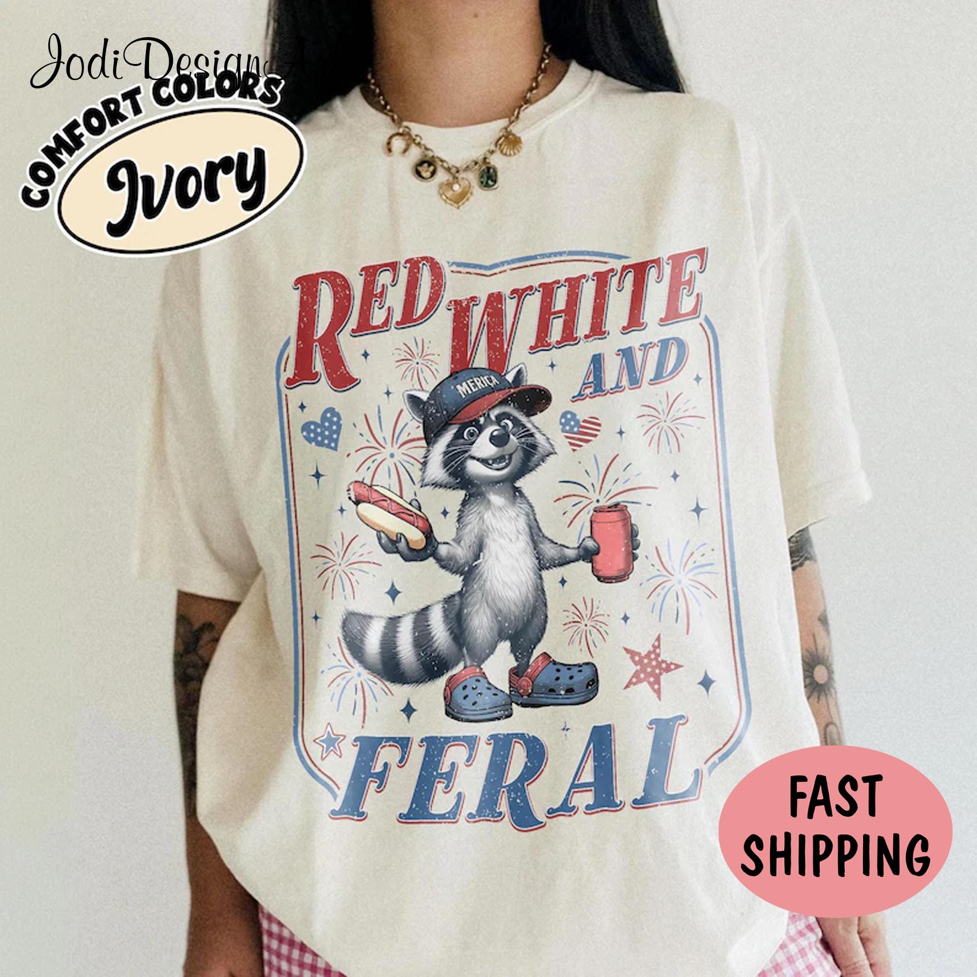 Raccoon Red White and Feral Shirt Retro 4th of July Shirt Feral Raccoon Shirt Funny America Flag Patriotic Shirt Graphic Tee – Soft Feel · Trending Graphic Apparel