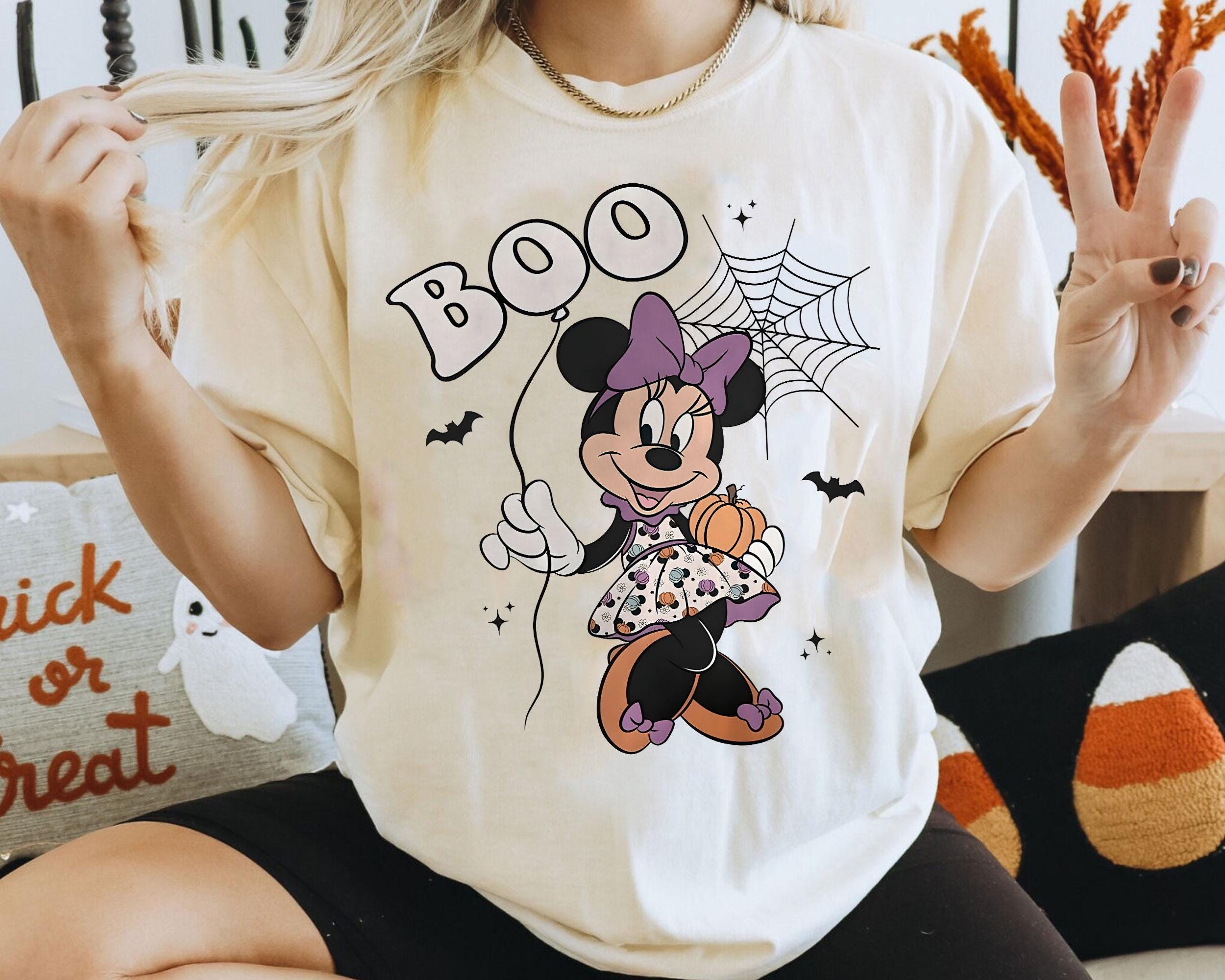 Minnie Boo Balloon Halloween Shirt Cute Pastel Disney Fall Tee Comfort Colors Spooky Season Shirt Trick or Treat Minnie Mouse Graphic Tee – Bold Style · Great Gift For Fans