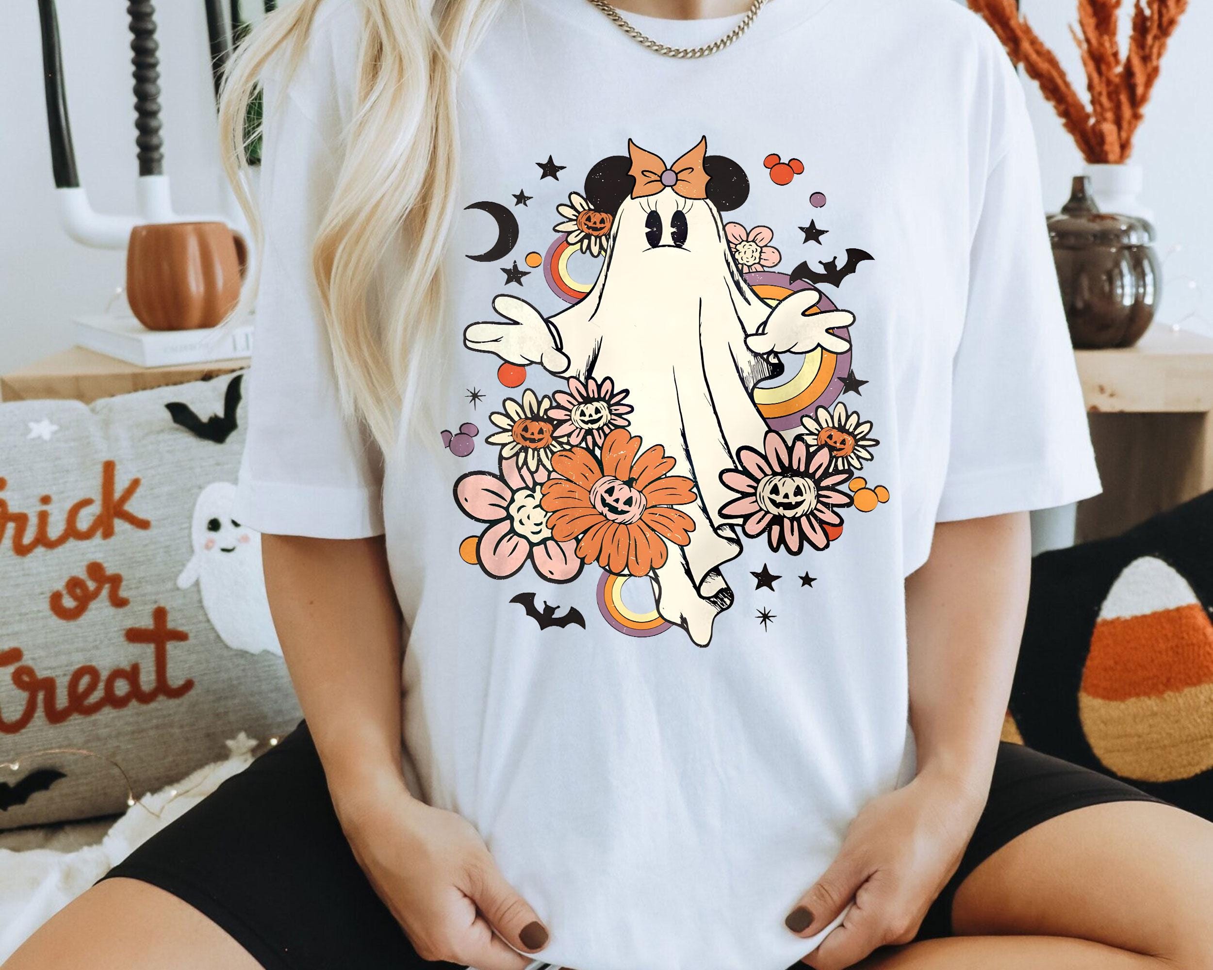 Minnie Floral Ghost Halloween Shirt Retro 70s Daisy Boo Tee Pastel Fall Disney Comfort Colors Shirt Vintage Spooky Season Tee Graphic Tee – Everyday Comfort · High-Quality Print