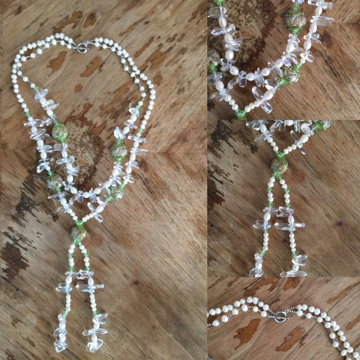 Vintage Handmade Fresh Water Pearl Double Layered Crystals Green and Gold Murano Glass Hand Strewn Necklace Graphic Tee – Everyday Comfort · High-Quality Print